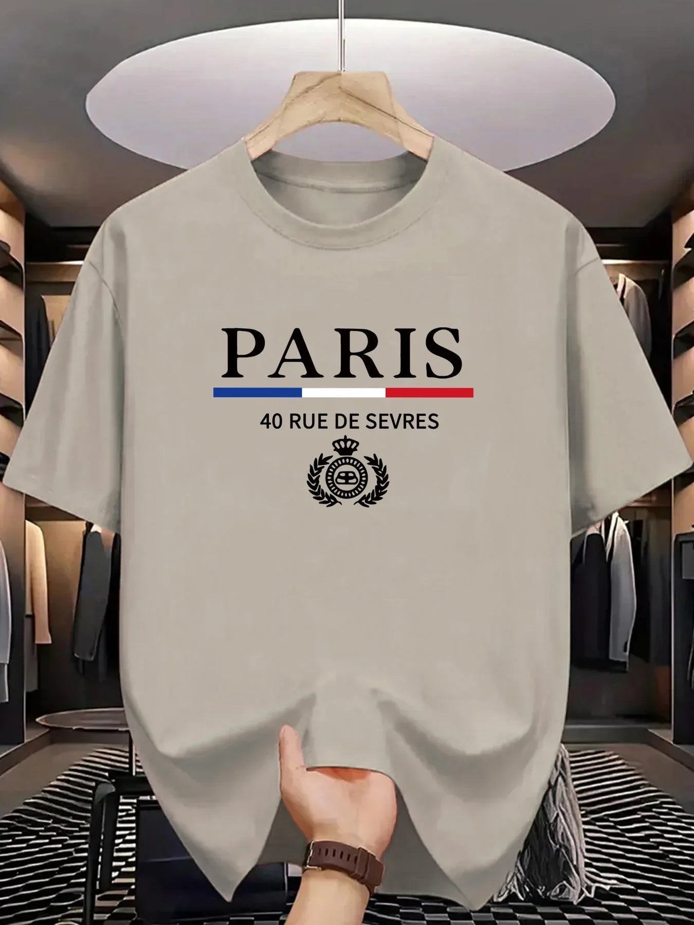 Men's summer 100% cotton fashionable casual loose classic Paris pattern printed sports round neck short sleeved T-shirt top    Home Decor Supply | Online Retail | ShoreShopper.com