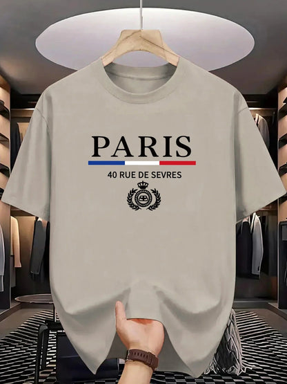 Men's summer 100% cotton fashionable casual loose classic Paris pattern printed sports round neck short sleeved T-shirt top    Home Decor Supply | Online Retail | ShoreShopper.com