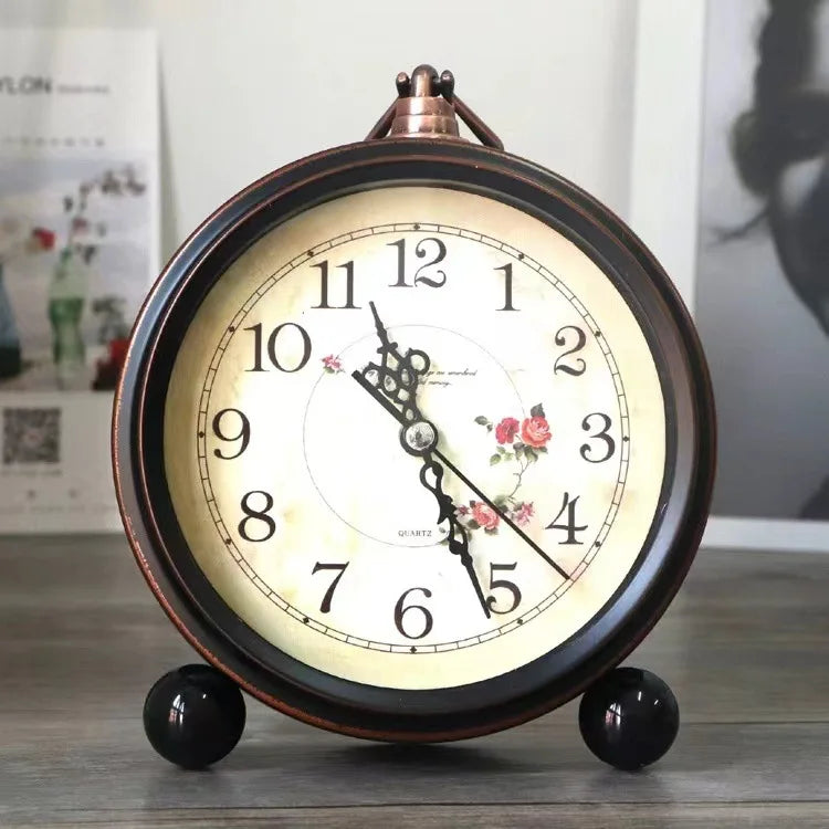 Vintage Hangable Battery Alarm Clock Metal Night Light Super Silent Table Desk Quartz Clock Time For Bedroom Bedside Desk Shelf    Home Decor Supply | Online Retail | ShoreShopper.com