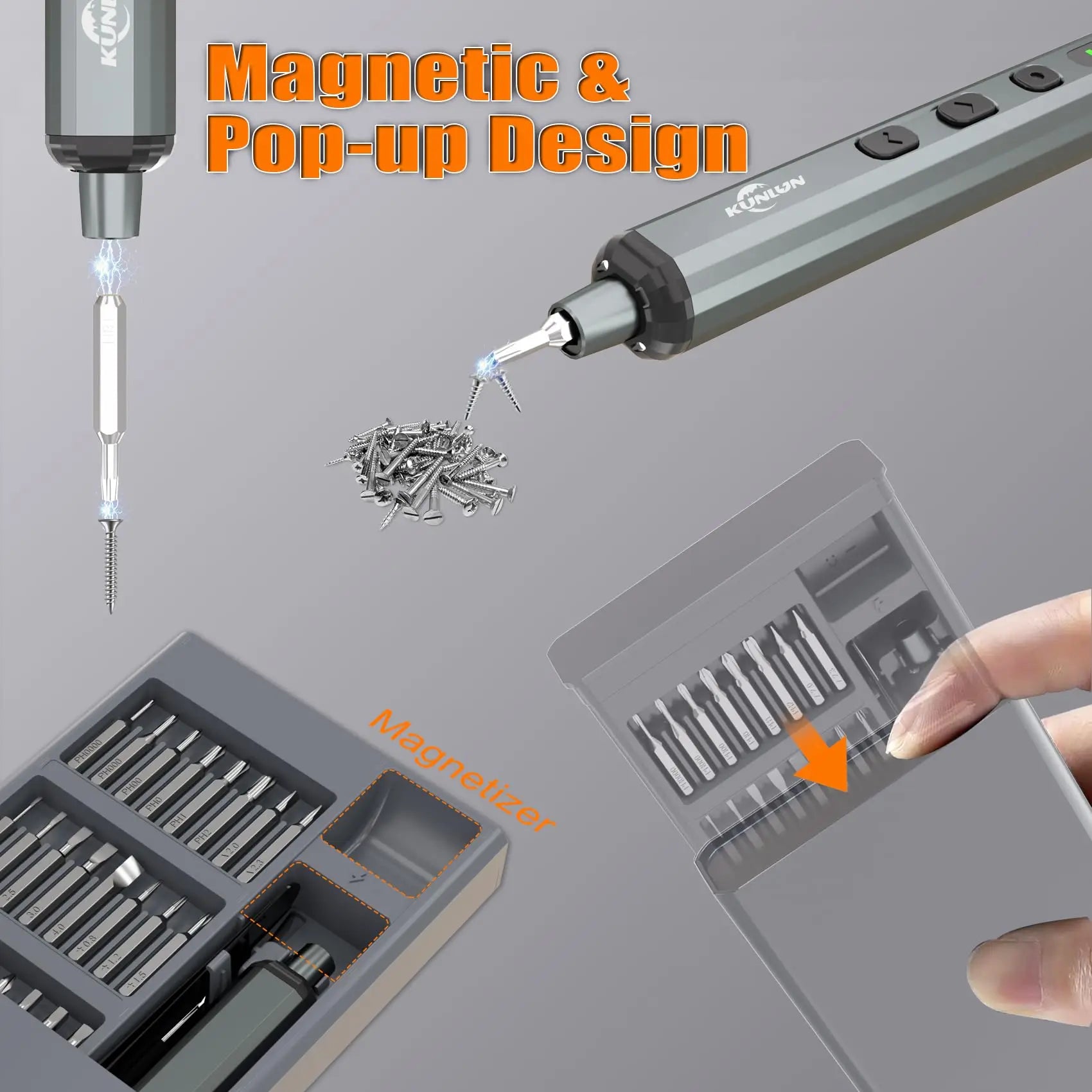 KUNLUN 68-in-1 Mini Electric Screwdriver Set, Small Electric Screwdriver Cordless with 64 Magnetic Bits, 5 Torque Settings,    Home Decor Supply | Online Retail | ShoreShopper.com