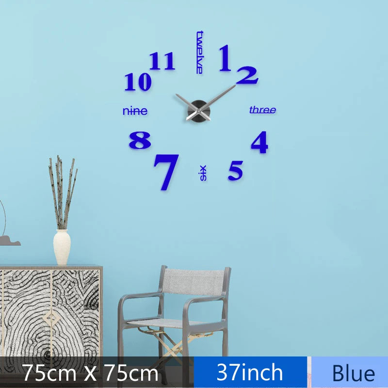 Fashion 3D Mediterranean style big size blue wall clock mirror sticker DIY brief living room decor meetting room wall clock    Home Decor Supply | Online Retail | ShoreShopper.com