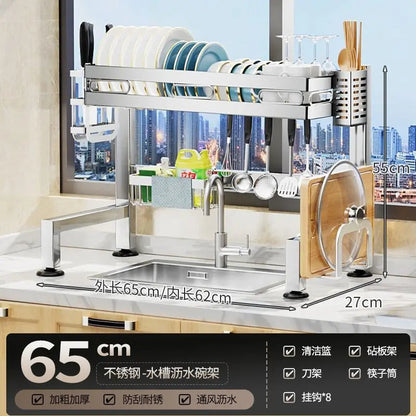 Stainless Steel Sink Shelf Bowl Drain Rack Kitchen Storage Rack Multifunctional Dish Cutlery Knife Spoon Sink Rack Set Organizer    Home Decor Supply | Online Retail | ShoreShopper.com