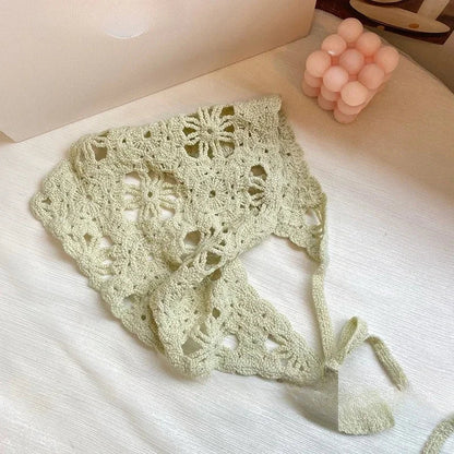 Fashion Knitted Headscarf Hat French Pastoral Style Triangle Headband Handmade Crochet Headband Towel Retro Flower Headscarf    Your Coastal Marketplace | Shoreshopper.com