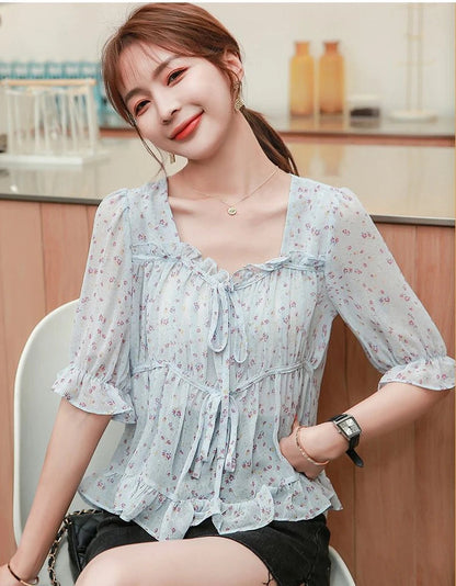 Shirts & Blouses for Women Simple Woman Top Ruffleswith Print New Collection 2025 Fashion Korea Stylish Summer Novelties M Tall    Your Coastal Marketplace | Shoreshopper.com