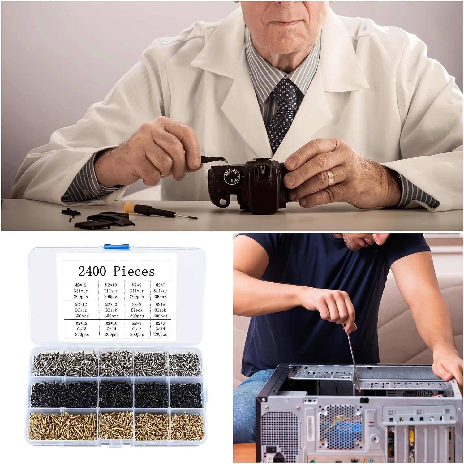 2400pcs Miniature Self-Tapping Screws, M2 Wood Screws, Phillips Head Screws, Flat Head Screws, Gold, Black, Silver Set    Home Decor Supply | Online Retail | ShoreShopper.com