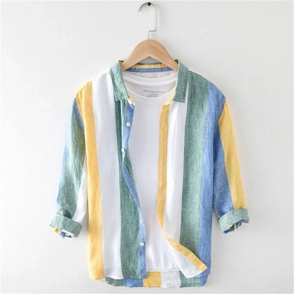 Striped shirt men's 2025 Man Plaid Shirts Cotton Chemise Male Blouses Casual Long Sleeve Formal Business Shirt Men's Clothing    Home Decor Supply | Online Retail | ShoreShopper.com