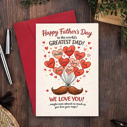 Father's Day greeting card, dedicated to the best dad in the world - fun beard design with hugs, laughter, and health wishes    Your Coastal Marketplace | Shoreshopper.com