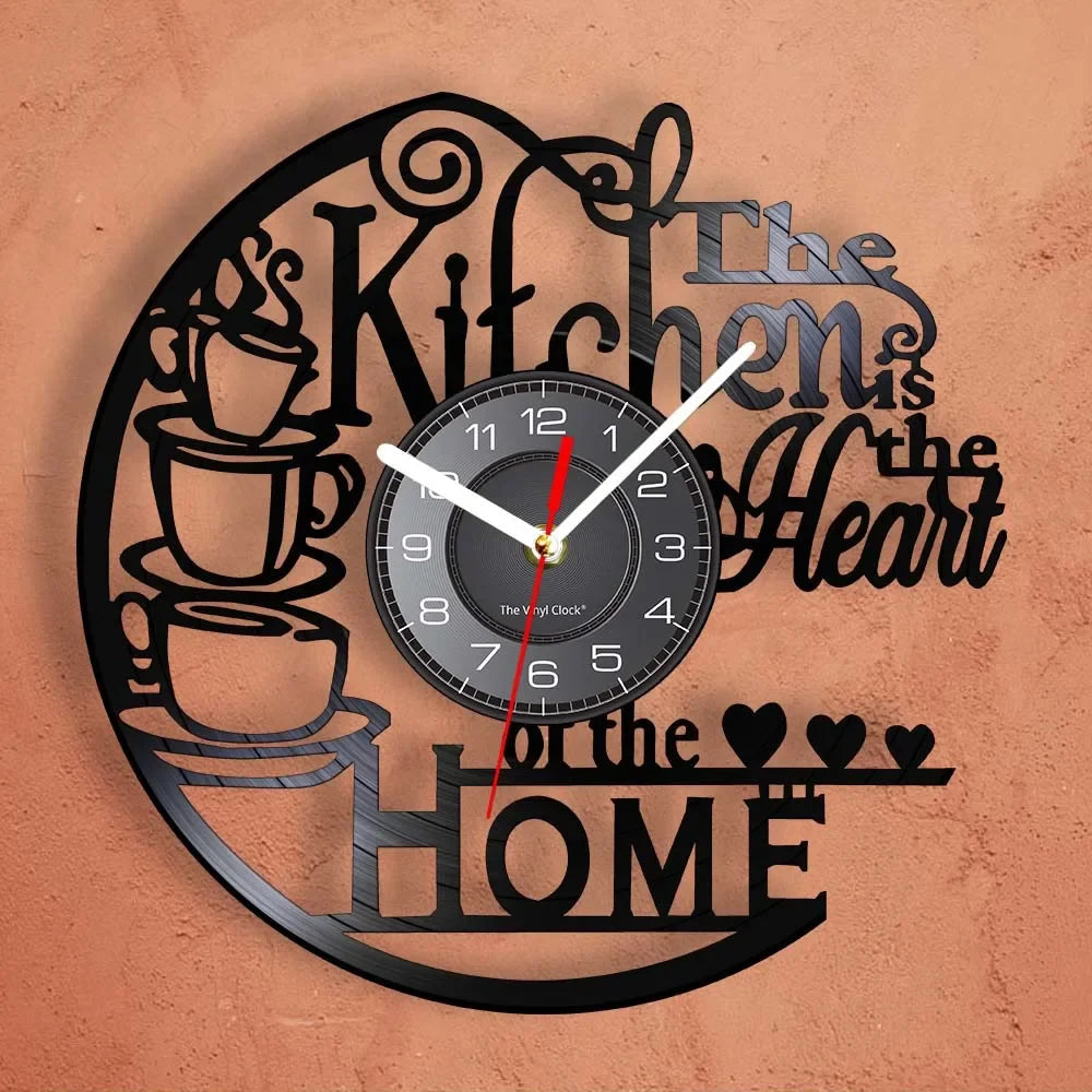 The Kitchen The Heart Of The Home Inspired Vinyl Record Clock Modern Design Vinyl Wall Watch Kitchen Decor Noiseless Timepieces    Home Decor Supply | Online Retail | ShoreShopper.com