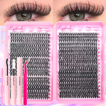 720/200pcs eyelash Extension Kit Fluffy Eyelash Extension kit with Lash Bond and Seal Lash Tweezers Thick Lash Clusters Wispy - ShoreCo.Shop