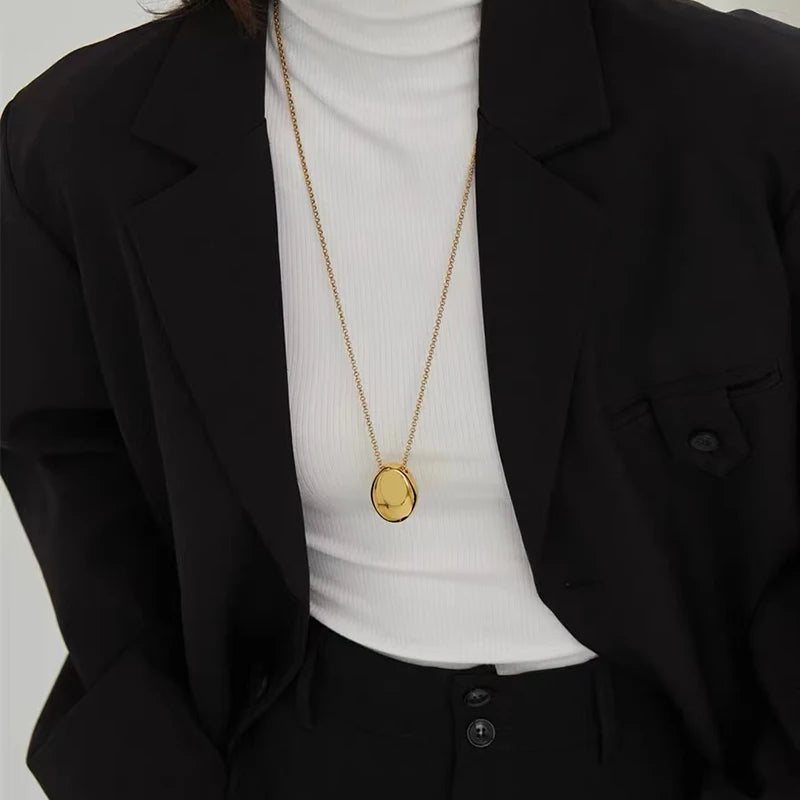 European and American Oval Pendant stainless steel Gold Color Long Necklace Fashion Jewelry Accessories Sweater Chian For Womens    Home Decor Supply | Online Retail | ShoreShopper.com