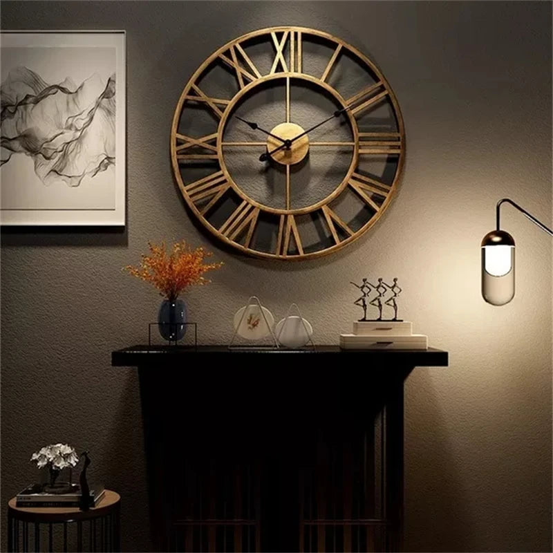 60CM Large 3D Wall Clocks Roman Numerals Retro Round Metal Iron Accurate Silent Nordic Hanging Ornament Living Room Decoration    Home Decor Supply | Online Retail | ShoreShopper.com