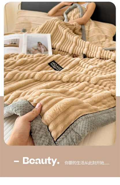 New Rabbit Plush Winter Thick Warm Coral Fleece Blanket Solid Color Double-Sided Cover Blanket Suitable Bedroom Supplies    Your Coastal Marketplace | Shoreshopper.com