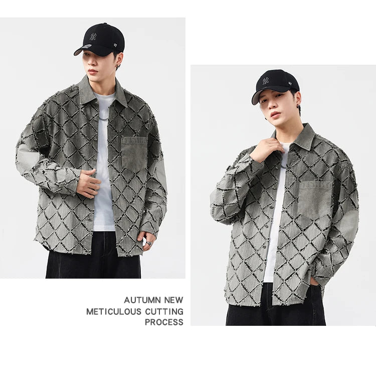 Gradient Ripped Plaid Shirt Men Streetwear Fashion Loose Casual Long Sleeve Oversize Cargo Shirts Cardigan Coat Blouses    Home Decor Supply | Online Retail | ShoreShopper.com