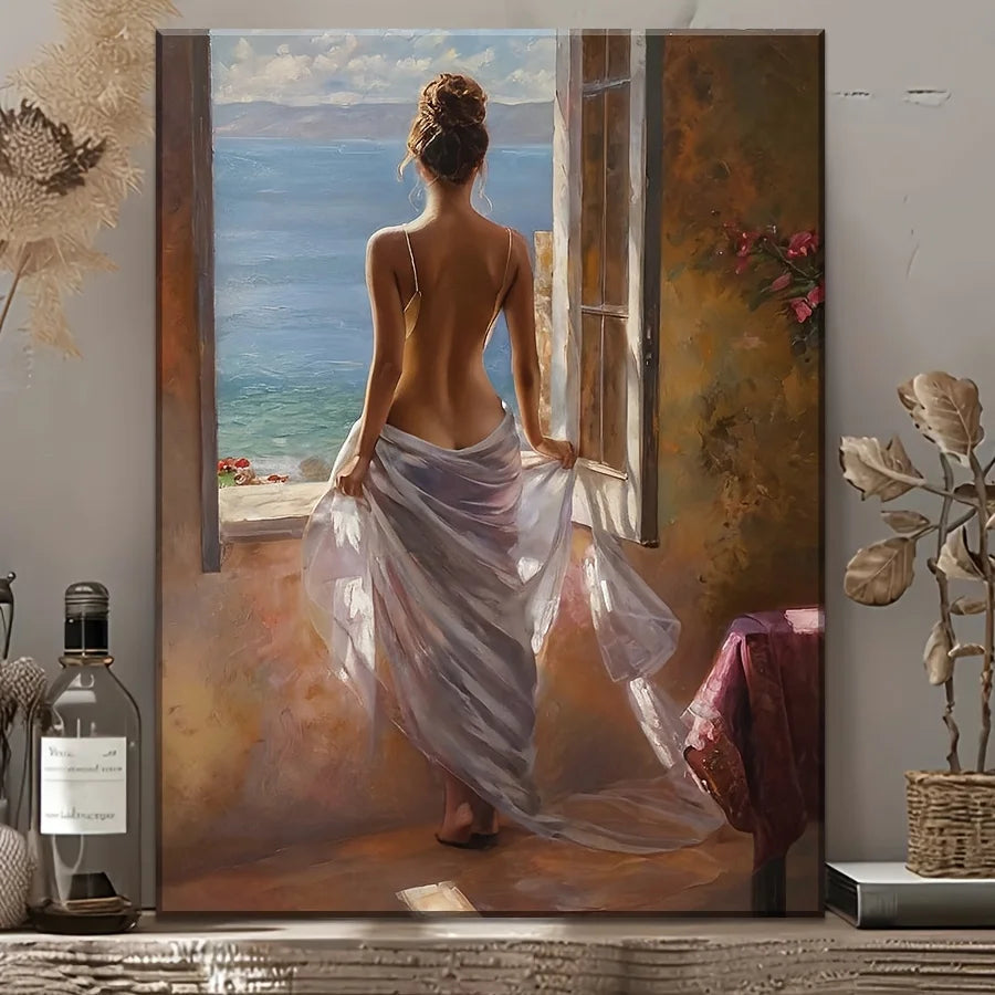 Elegant Mediterranean Canvas Wall Art - HD Seaside Painting with Wood Frame for Serene Home Decor, Ocean Theme Decoration    Home Decor Supply | Online Retail | ShoreShopper.com