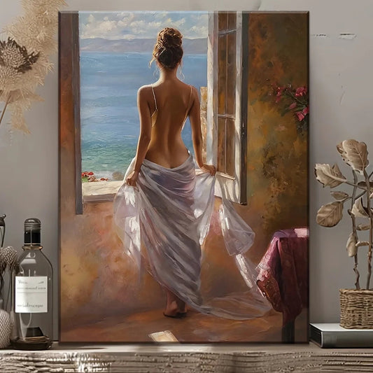 Elegant Mediterranean Canvas Wall Art - HD Seaside Painting with Wood Frame for Serene Home Decor, Ocean Theme Decoration    Home Decor Supply | Online Retail | ShoreShopper.com