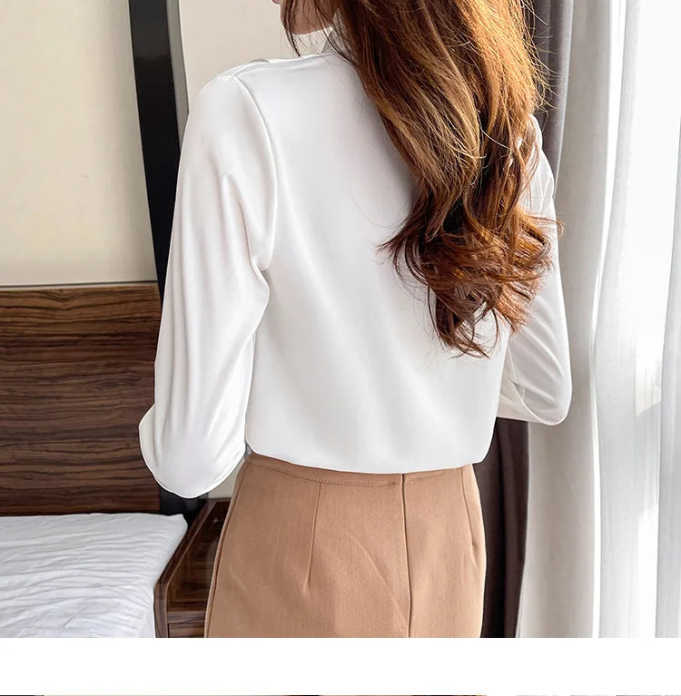 Women's Shirt, New 2026 Spring & Autumn Style, Cross V-Neck Long Sleeve Versatile Top    Your Coastal Marketplace | Shoreshopper.com