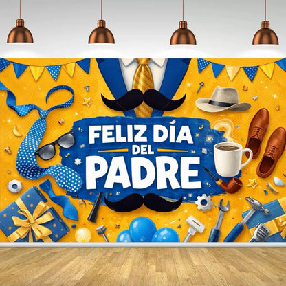 Spanish Feliz Dia Papa Backdrop Father's Day Photo Background Balloon Mustache Tie Banner Dad Party Decoration  Booth Props    Your Coastal Marketplace | Shoreshopper.com