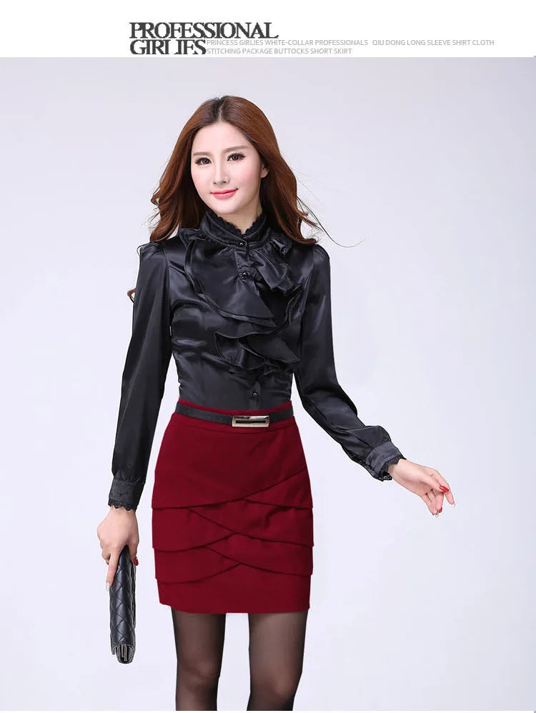 Women Shirts Long Sleeve   Spring Autumn Button Up Tops Fashion Lady Stand Collar Shirt Solid Color Female Elegant Blouses    Your Coastal Marketplace | Shoreshopper.com