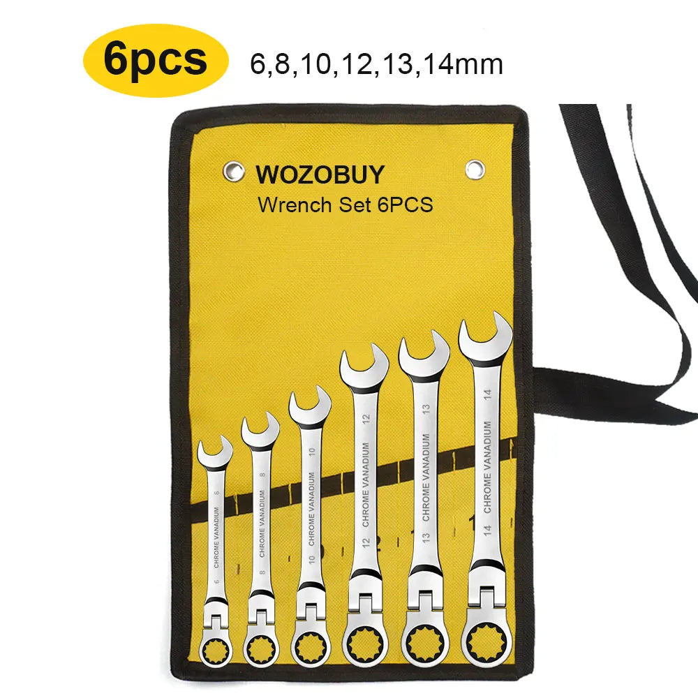 Ratcheting Combination Wrench Set, 6-22mm Metric Flex Head Ratcheting Wrench, Chrome Vanadium Steel Spanner with Bag    Home Decor Supply | Online Retail | ShoreShopper.com