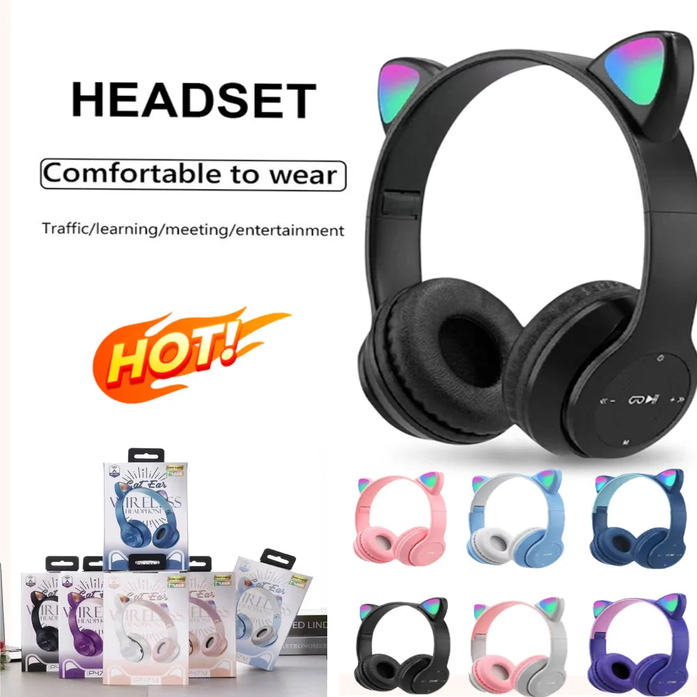 Wireless Headphones Cat Ear Gaming Headset Glow Light Bluetooth-Compatible Helmets Cute Over-Ear Headsets for Kids and Adult    Home Decor Supply | Online Retail | ShoreShopper.com