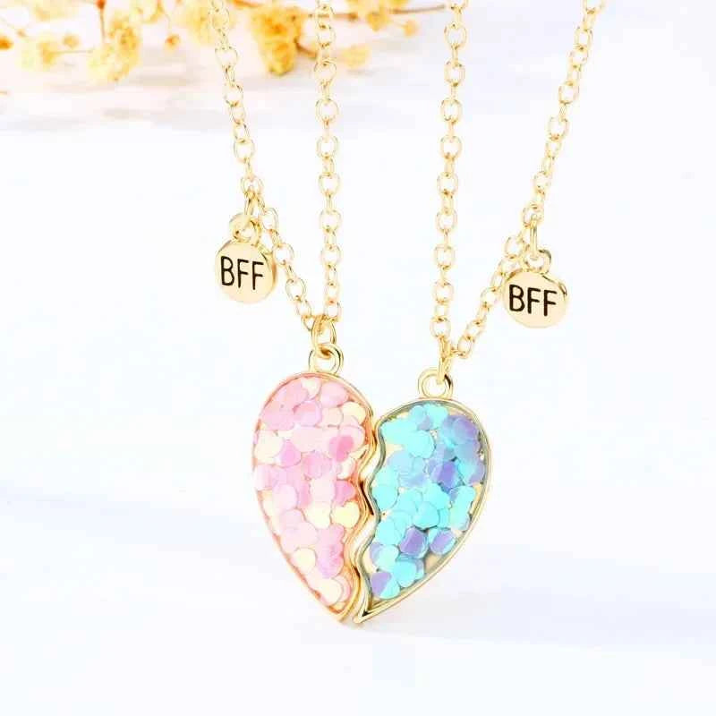 Cute 2 Pcs BFF Necklace Heart Pendant Best Friend Necklace Fashion Couple Chain Necklace Children Friendship Jewelry