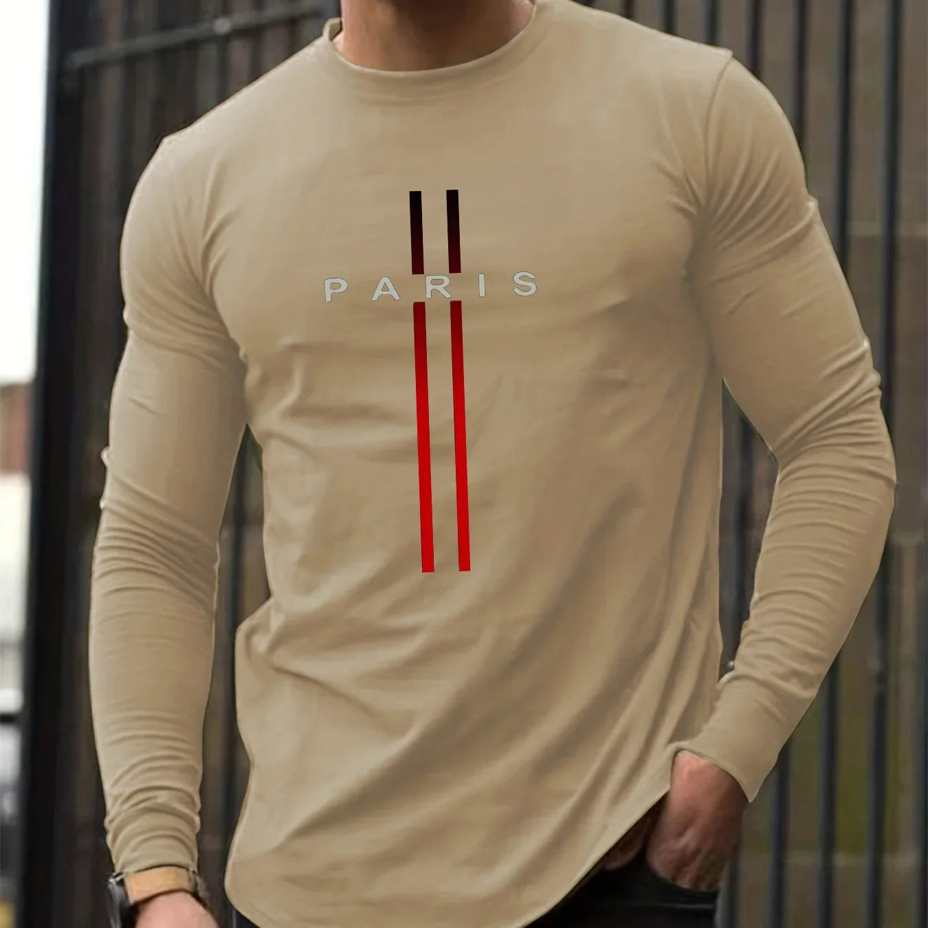Men's Spring and Autumn 100% Cotton Loose and Comfortable Casual Paris Pattern Printed Round Neck Long Sleeve T-shirt    Home Decor Supply | Online Retail | ShoreShopper.com