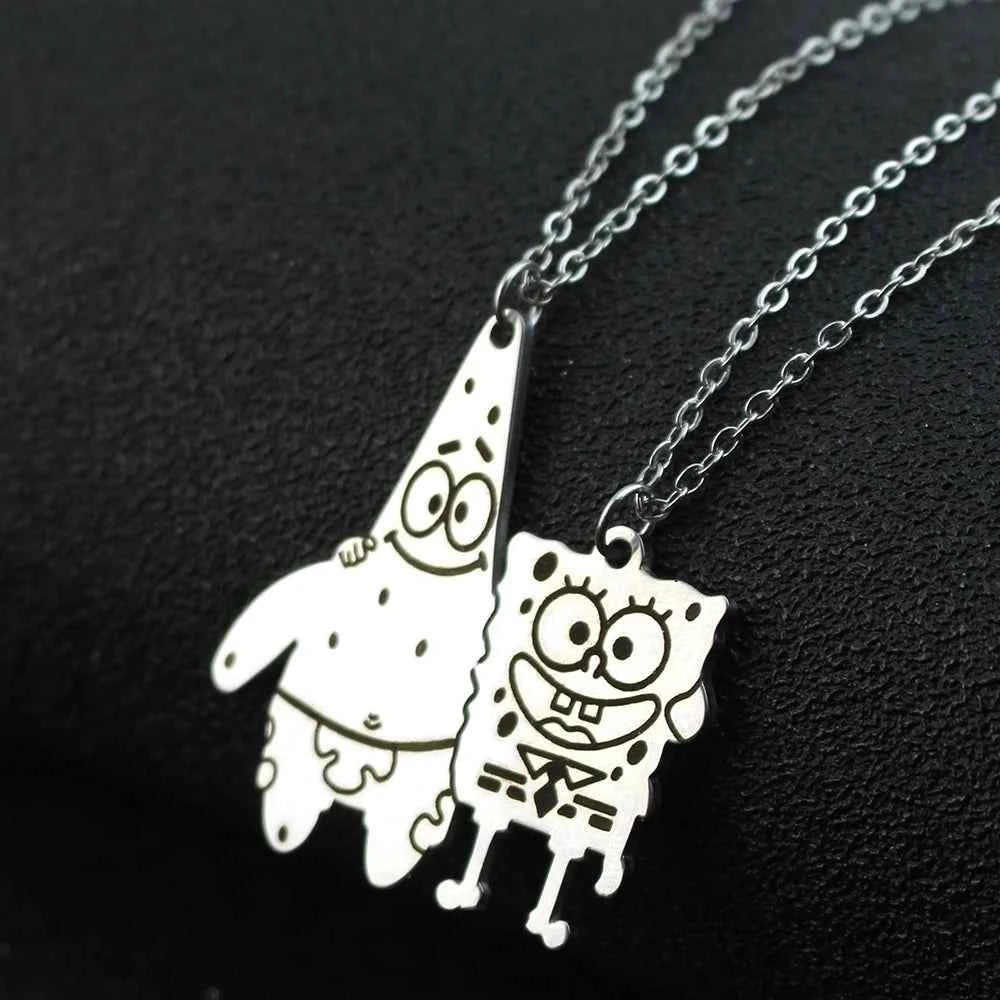 Fashion Best Friends Love Couple Pendant Necklace Cartoon Square--Pants Necklace Good Friends Friendship Jewelry Gift