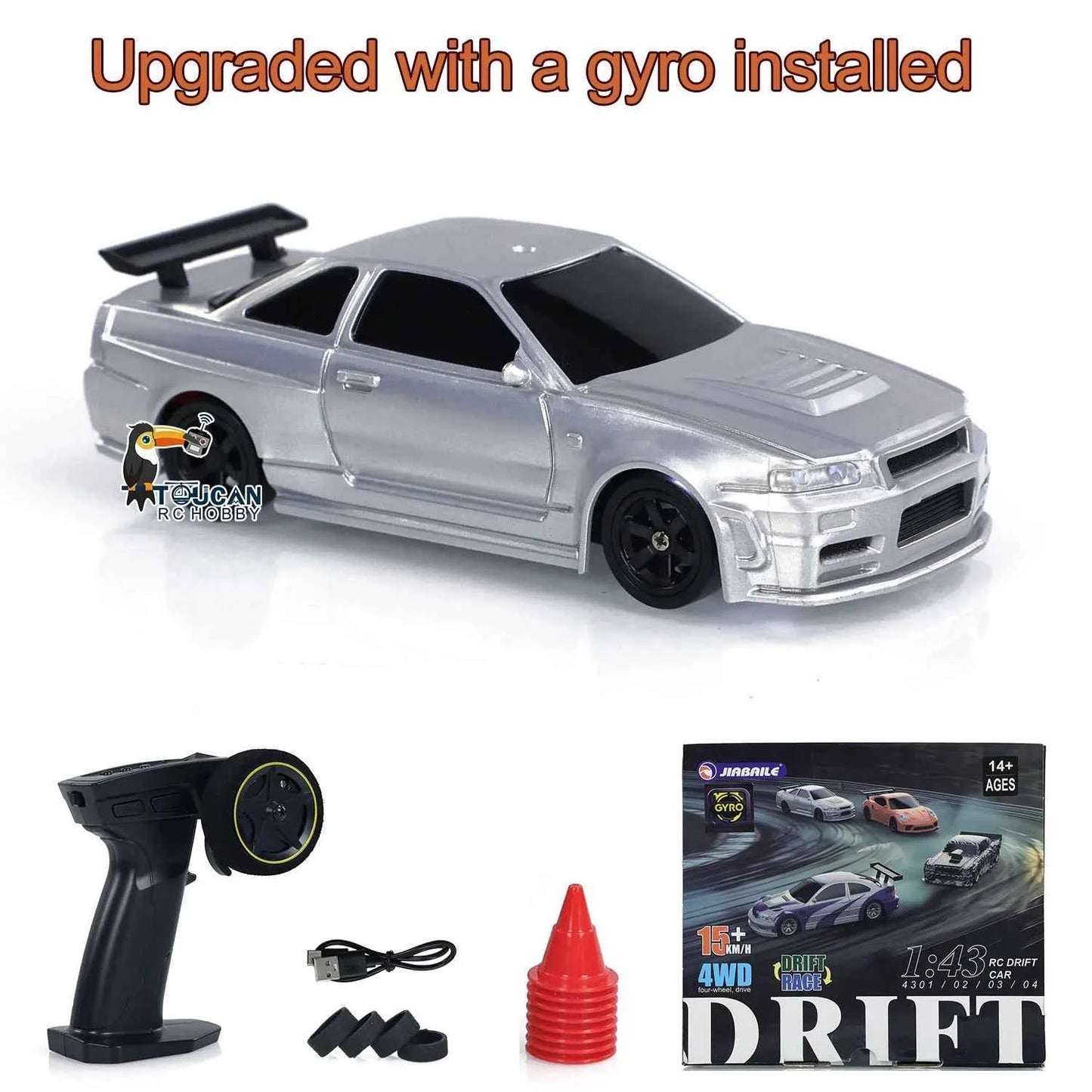 RTR RC Dift Race Car 1/43 Scale 4WD Gyro Four-wheel Drive Radio Control High Speed Model 2.4G Racing Drifting Cars Gifts Toys