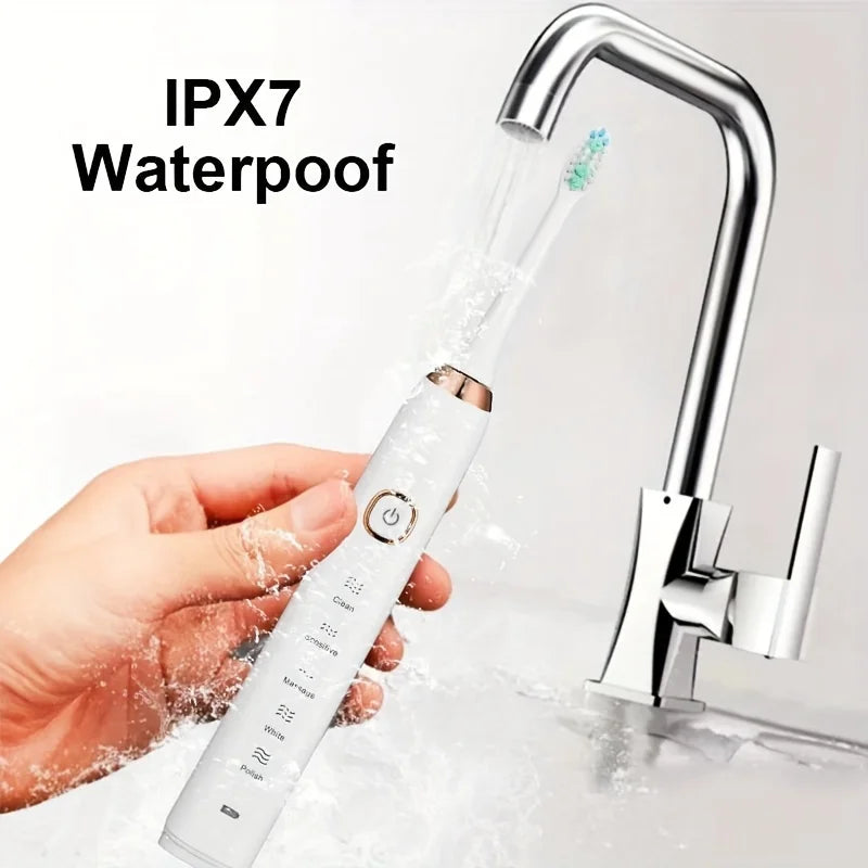 2026 NEW USB Rechargeable Electric Toothbrush Automatic Toothbrush for Adults with 5 Modes and 8 Replacement Brush Heads - ShoreCo.Shop