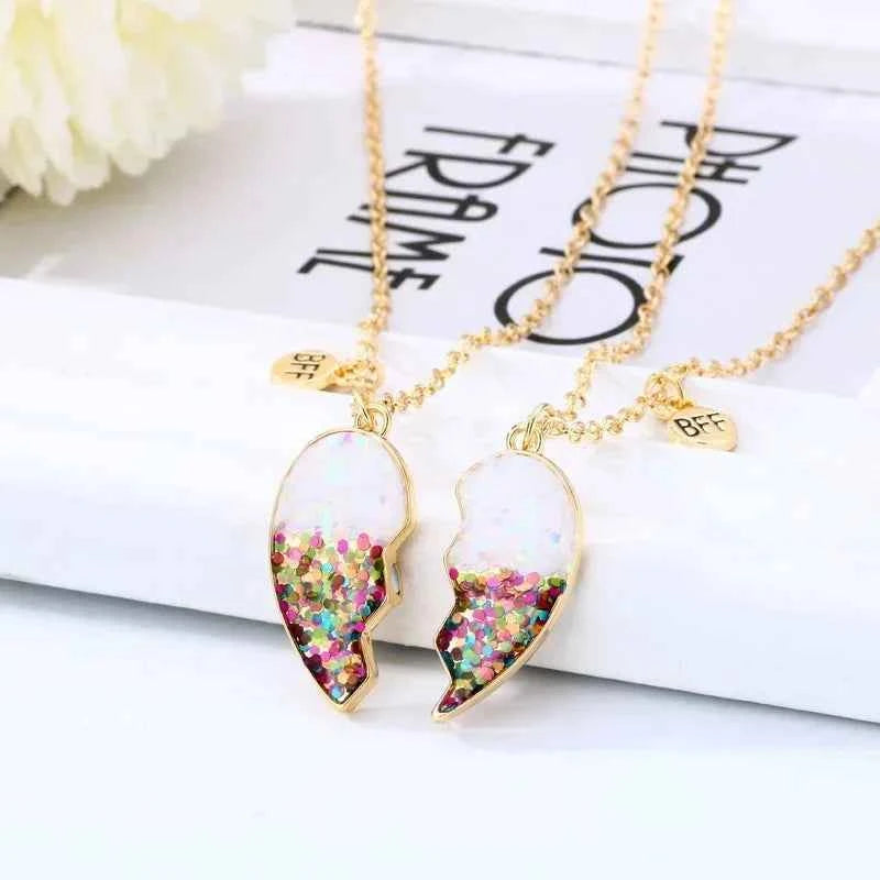 Cute 2 Pcs BFF Necklace Heart Pendant Best Friend Necklace Fashion Couple Chain Necklace Children Friendship Jewelry