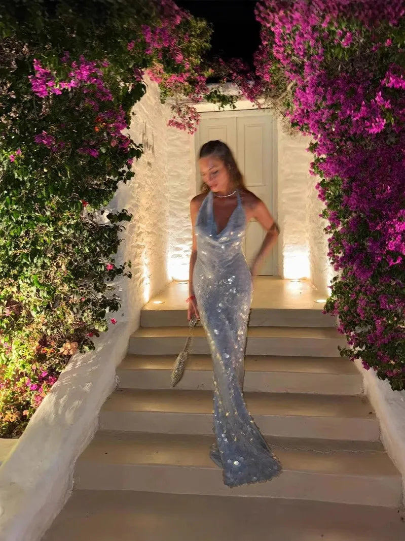 Beachwear Party Dresses For Woman Backless Evening Dress Sequin Solid Color Spaghetti Strap Patchwork Robe Simple Style Trendy    Your Coastal Marketplace | Shoreshopper.com