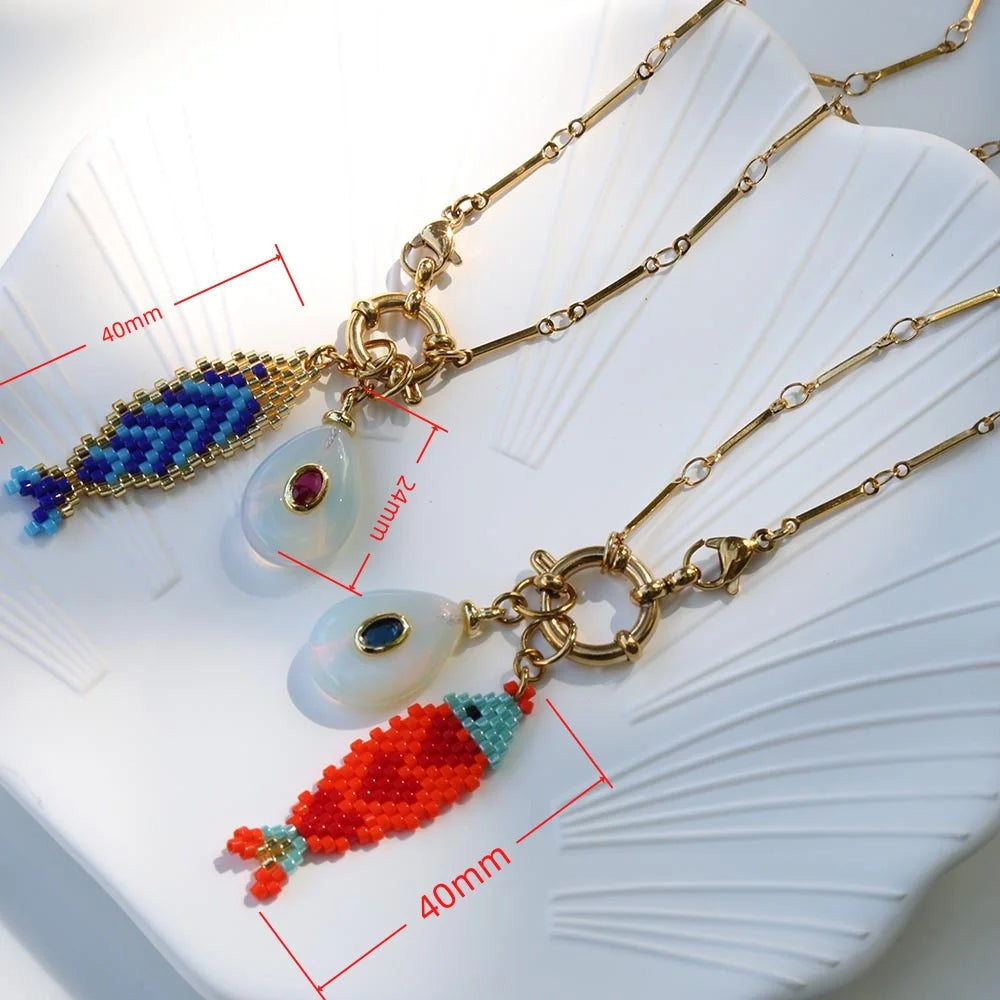 2026 Summer Beach Ocean Accessories hand knitting colorful Fish Pendant Color Preserved Stainless Steel Color Preserved Necklace    Your Coastal Marketplace | Shoreshopper.com