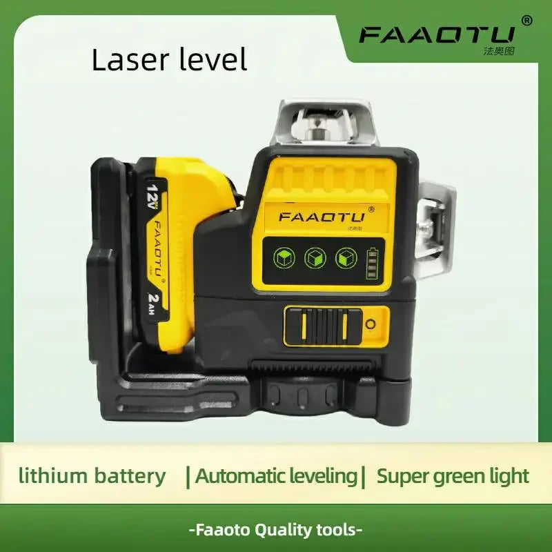 FAAOTU DW089LG 12 Lines 3 Sides 360 Degree Vertical 12V Lithium Battery Laser Level Horizontal Green Meter Outdoor - ShoreCo.Shop