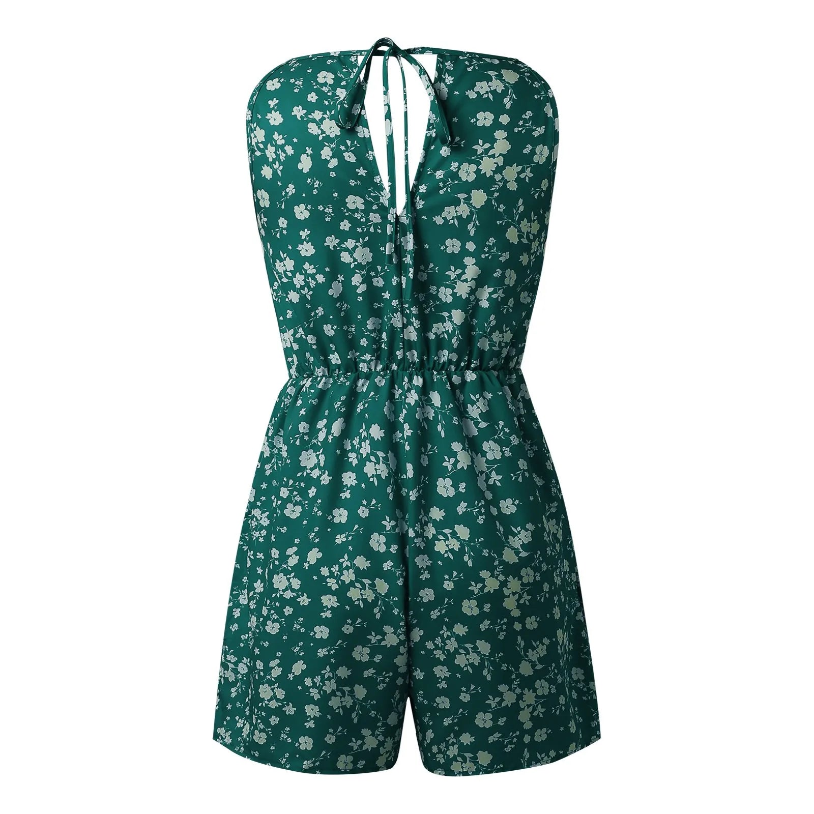 Fashion Women Romper Floral Printed Halter Neck High Waist Sleeveless Jumpsuits Summer Vintage Lace Up Casual Beach Overalls - ShoreCo.Shop