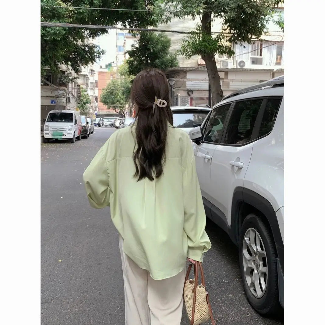Sunscreen Shirt for Women in Summer New Polo Collar French Unique Loose Solid Color Long-sleeved Top Trendy    Home Decor Supply | Online Retail | ShoreShopper.com