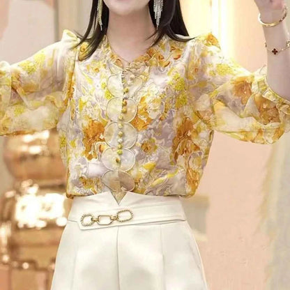 Women's shirt undershirt new seven minute sleeve small fresh blouse cover belly senior thin floral shirt