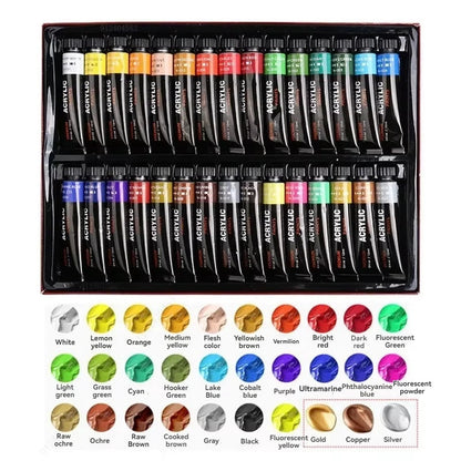 Acrylic Paint Set 12/24/30 Colours 12ml, Perfect for Canvas, Wood, Fabric, Leather, Cardboard, Paper, MDF And Crafts    Home Decor Supply | Online Retail | ShoreShopper.com