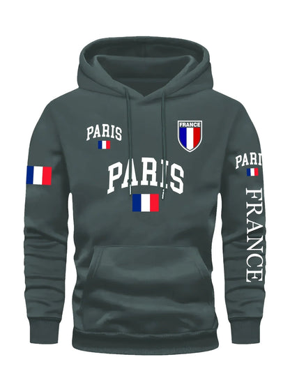 Men's Paris France Flag Letter Graphic Hoodie Pullover Kangaroo Pocket Ribbed Cuffs Machine Washable Autumn Winter Sweatshirt    Home Decor Supply | Online Retail | ShoreShopper.com