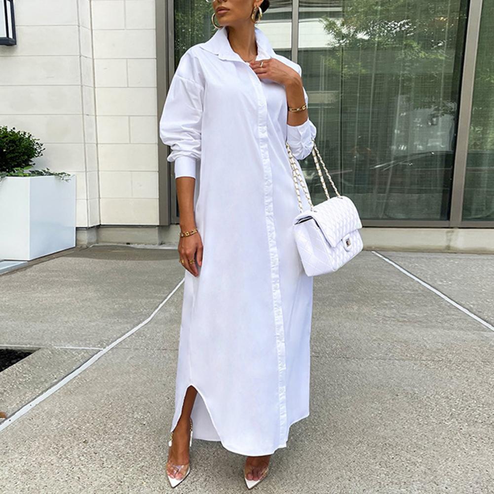 Women Shirt Windproof Shirt Dress Versatile Hem Stylish Autumn Winter Solid Color Shirt Long Dress    Your Coastal Marketplace | Shoreshopper.com