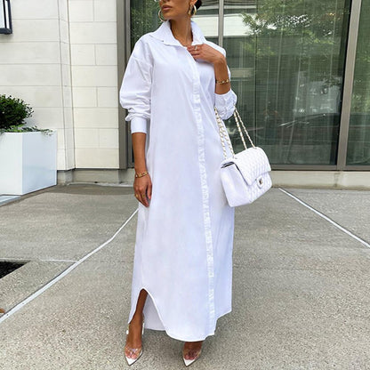 Women Shirt Windproof Shirt Dress Versatile Hem Stylish Autumn Winter Solid Color Shirt Long Dress    Your Coastal Marketplace | Shoreshopper.com
