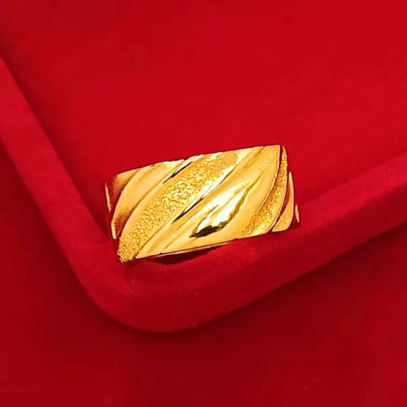 Luxury 24K 9999 Pure Gold real gold Star Sea Male Ring Wave Pattern Opening Adjustable Ring - ShoreCo.Shop