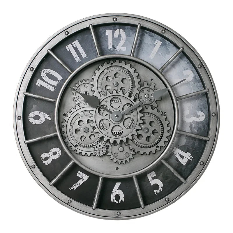 Retro Industrial Roman Wall Clock  Gear Rotation Clock Living Room Decorative Wall Clock Stylish Silent Wall Clock Quartz Clock    Home Decor Supply | Online Retail | ShoreShopper.com