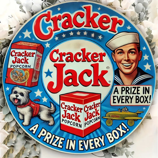 Vintage Cracker Jack Popcorn Box Wall Art - Retro Aluminum Sign with Sailor & Dog Design for Home, Office, or Cafe Decor    Home Decor Supply | Online Retail | ShoreShopper.com