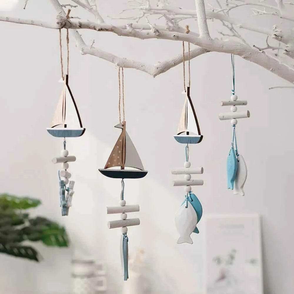 Wall Hanging Hand Made Mediterranean Starfish Hung Fish Nautical Decor Hang Wood Marine Pendant for Home Decoration קישוטי קיר
