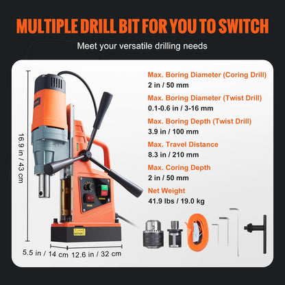 SucceBuy 1300W 1400W 2" Electric Drilling Machine Magnetic Drill Press Boring Diameter Power Drill 810 PRM Drill    Home Decor Supply | Online Retail | ShoreShopper.com