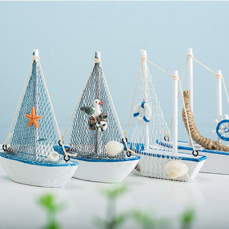 1pc Mini Mediterranean Style Marine Nautical Wooden Blue Sailing Boat Ship Wood Crafts Ornaments Party Room Home Decoration    Your Coastal Marketplace | Shoreshopper.com