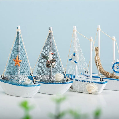 1pc Mini Mediterranean Style Marine Nautical Wooden Blue Sailing Boat Ship Wood Crafts Ornaments Party Room Home Decoration    Your Coastal Marketplace | Shoreshopper.com