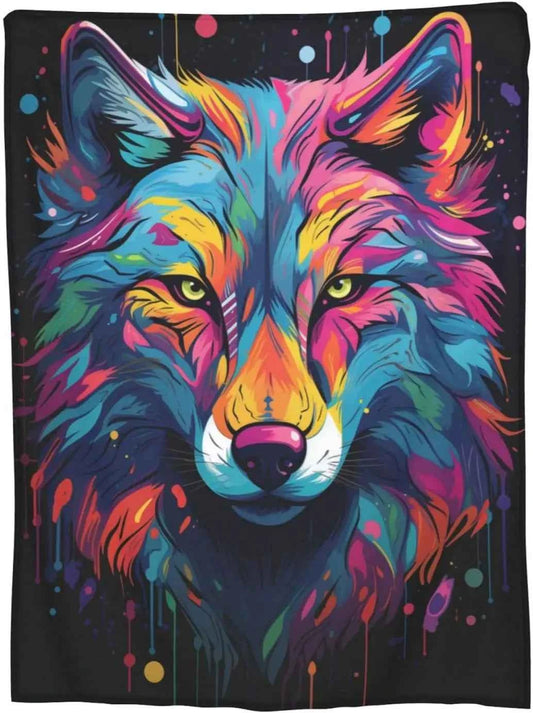 Colorful Wolf Blanket Wolf Fleece Blanket Gifts for Girls Kids Women Adults Lightweight Super Soft Plush Flannel Throw Blanket