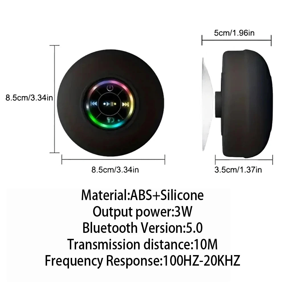 Portable Wireless Bluetooth Speaker LED Light IPX4 Waterproof Loudspeaker Outdoor Bathroom Large Suction Cup Stereo Sound Box - ShoreCo.Shop