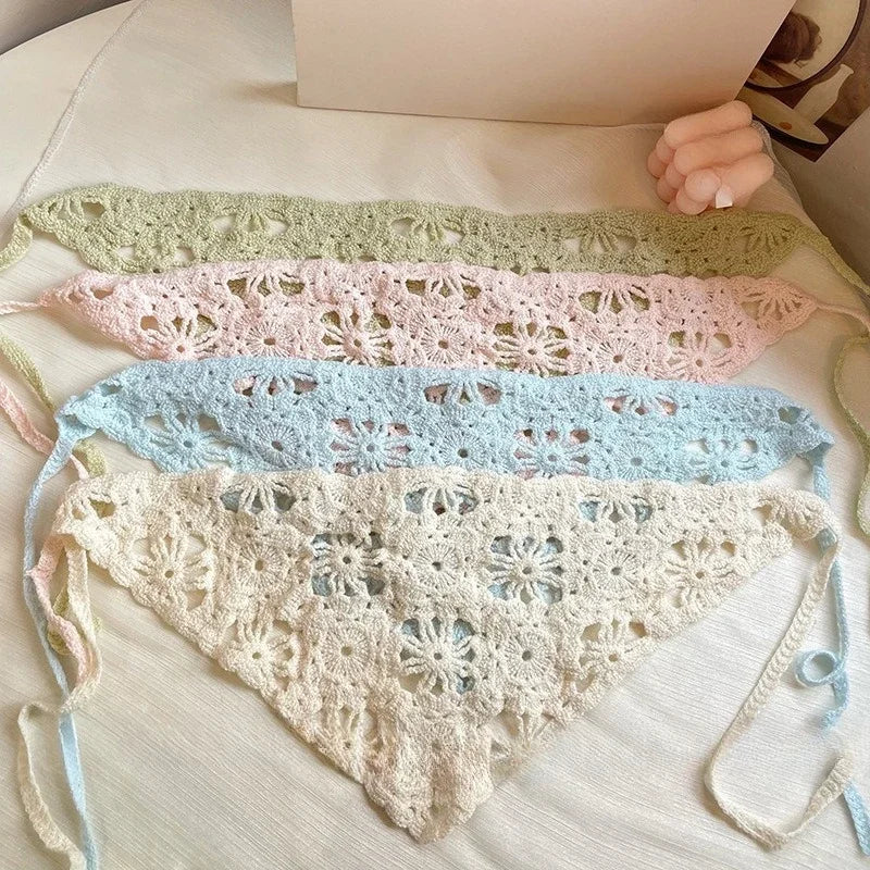 Fashion Knitted Headscarf Hat French Pastoral Style Triangle Headband Handmade Crochet Headband Towel Retro Flower Headscarf    Your Coastal Marketplace | Shoreshopper.com